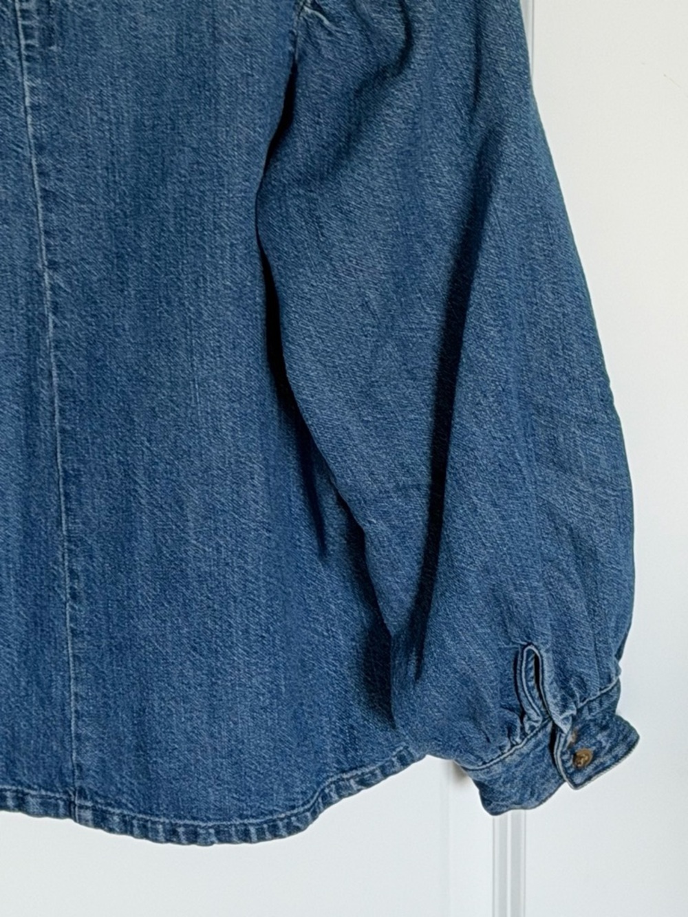 J. Crew Denim Square-Neck Puff Sleeve Blouse Blue linen cotton 54648 - Picture 11 of 14